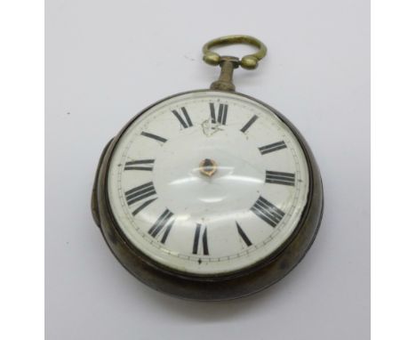 A silver pair cased verge pocket watch, William Morgan, London, both cases hallmarked London 1807, the back of the inner case