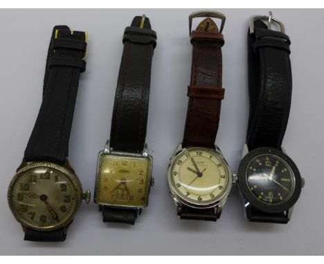 Four wristwatches;- Tissot, Kienzle, Technos and one other