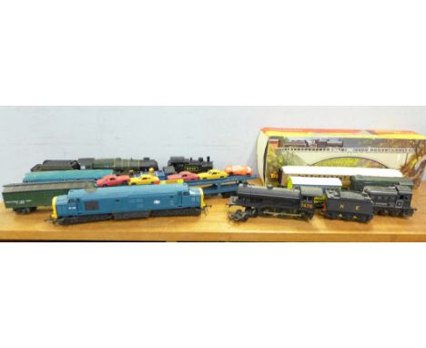 A collection of OO gauge rail including Lima, Airfix, Hornby, Jouef, a Tri-ang R188 River Bridge, etc.