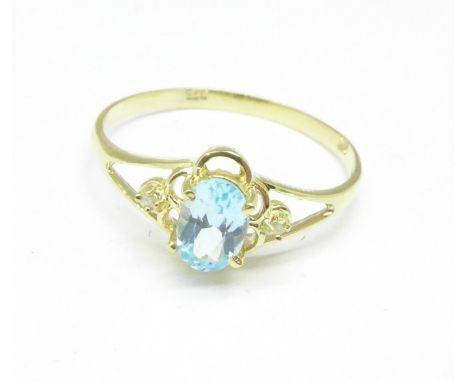 A 9ct gold, topaz and diamond ring, 1.1g, O