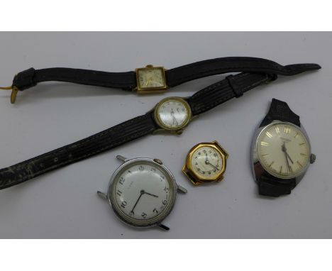 Five wristwatches including Sekonda, Timex and lady's Marvin and Oris