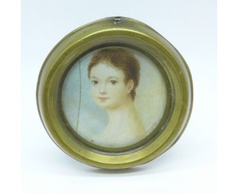 A 19th Century hand painted portrait on ivory, a/f