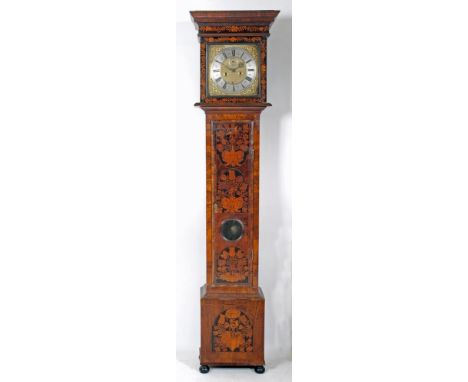 A WALNUT MARQUETRY LONGCASE CLOCK by Jacobus Goubert, late 17th century, the eight day movement with anchor escapement rack s