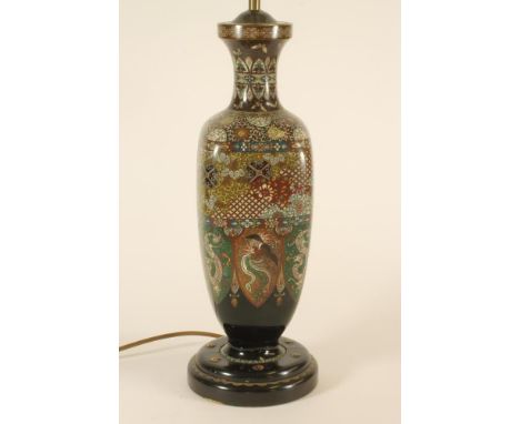 A CHINESE CLOISONNE ENAMEL VASE, mid 19th century, inlaid in colours and aventurine on a dark blue ground with dragons and ph