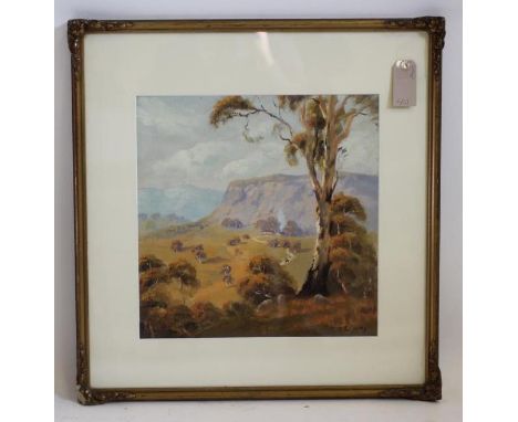 R. PARSONS (Australian, 20th Century), Landscape with Farmstead, oil on board, signed, 14 1/2" x 14 1/4", gilt gesso frame