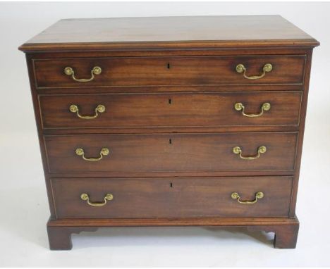 A GEORGIAN MAHOGANY CHEST, late 18th century, the moulded edged top over four graduated cockbeaded drawers with brass drop ha