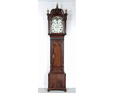 A MAHOGANY LONGCASE CLOCK, signed Thomas Warburton, Bollington, the eight day movement with anchor escapement striking on a b