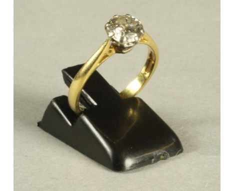 A SOLITAIRE DIAMOND RING, the brilliant cut stone of approximately 0.8cts claw set to a plain 18ct gold shank, size L