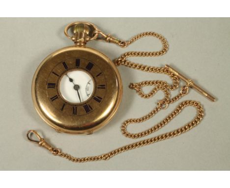 A GENTLEMAN'S 9CT GOLD TOP WIND HALF HUNTER POCKET WATCH, Chester 1930, the white enamel dial with black numerals and a 9ct g