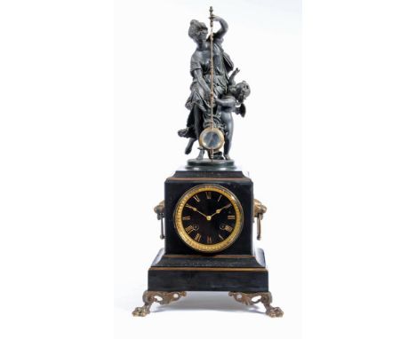 A FRENCH BLACK SLATE MYSTERY CLOCK, signed A.R. Guilmet, late 19th century, the twin barrel movement striking on a bell, the 