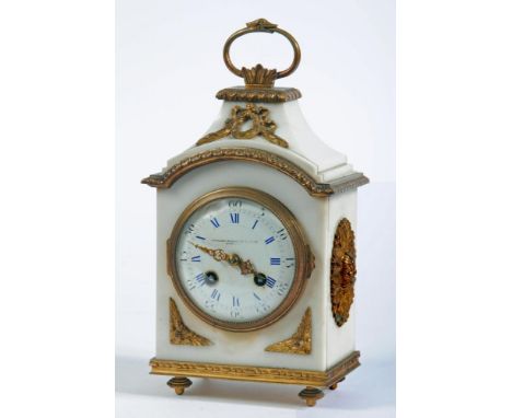 A PENDULE D'OFFICIER MANTEL CLOCK, the twin barrel movement striking on a bell with back plate stamped 9464 3 3/4" white enam