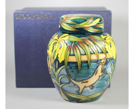 A MOORCROFT POTTERY LIMITED EDITION JAR AND COVER, 2004, of ovoid form, designed by Sian Leaper with the "Otter" pattern, num