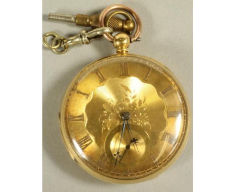 A GENTLEMAN'S VICTORIAN 18CT GOLD KEY WIND POCKET WATCH, London 1855, the circular gilt dial with raised Roman numerals to th