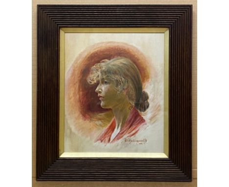 FRAMED OIL ON CANVAS OF A YOUNG LADY PORTRAIT SIGNED M HOLLINGWORTH 1902