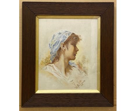 FRAMED OIL ON CANVAS OF A YOUNG LADY PORTRAIT SIGNED M HOLLINGWORTH 1902