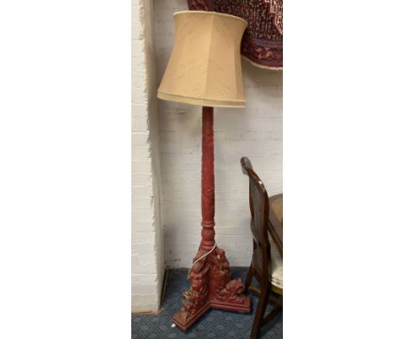 EARLY CHINESE CARVED ''DRAGON'' STANDARD LAMP &amp; SHADE