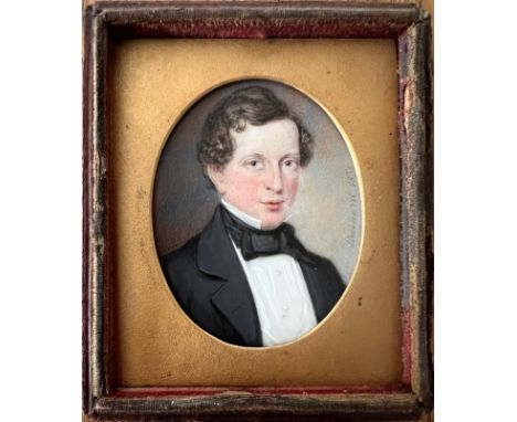 19th Century Portrait Miniature.  Watercolour on Ivory. “Portrait Of A Gentleman”. Signed and dated.Measures 4.5cm x 6cm.Cond