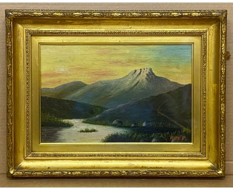 FRAMED OIL ON CANVAS MOUNTAIN AND LAKE SCENE SIGNED K. Mc FACCEPTABLE CONDITIONCHARLES E. LUTON (DEALER IN WORKS OF ART) LABE
