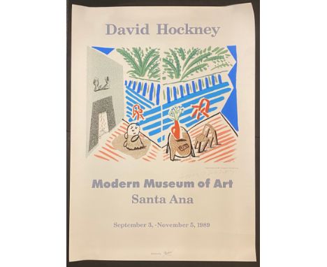 SIGNED DAVID HOCKNEY POSTER FOR MODERN MUSEUM OF ART SANTA ANA 1989NOT FRAMED 66cm x 91cm