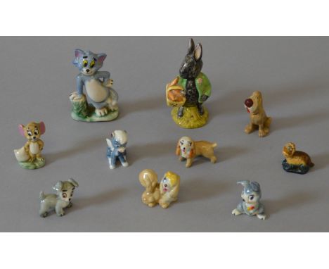 10 ceramic figures: Royal Albert Beatrix Potter Little Black Rabbit together with 9 Wade Whimsie figures including Disney and
