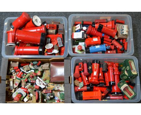 4 trays containing a good quantity of assorted postbox models and postal service related items including resin, ceramic, plas