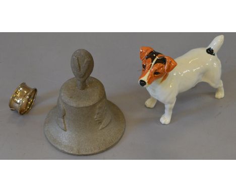 Mixed lot comprising a Beswick Jack Russell Terrier together with a bell cast from a WW2 German Aircraft and a HM napkin ring