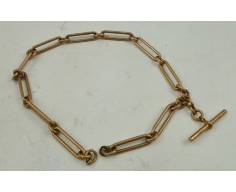 A 9CT GOLD LONG LINK WATCH CHAIN with 9ct gold T-bar, 50g 