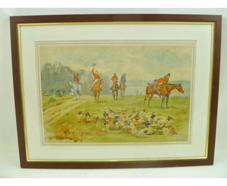 G.G. KILBURNE A fox hunting scene, a Watercolour, signed, 22cm x 33.5cm mounted in a stained wood glazed frame 