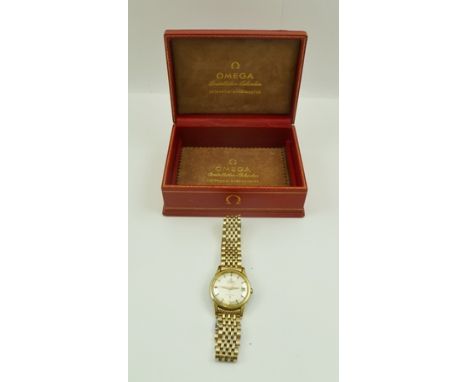 AN OMEGA CONSTELLATION AUTOMATIC CHRONOMETER GENTLEMAN'S WRISTWATCH, baton dial, date aperture, plated bracelet strap in orig