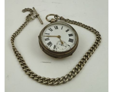 AN EARLY 20TH CENTURY SILVER CASED GENTLEMAN'S POCKET WATCH, having white enamel dial with Roman numerals and secondary dial,
