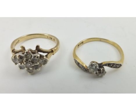 TWO DIAMOND SET LADY'S RINGS, one 18ct gold, the other 9ct gold, one size K, the other I 1/2 