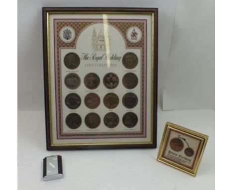 THE ROYAL WEDDING COIN COLLECTION - 14 coins commemorating the wedding of Charles and Diana 1981, in glazed frame, 33cm x 27c