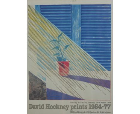 David Hockney prints 1954-1977, the touring exhibition poster, January 1979 - March 1980. Framed and glazed. H.96 W.70cm. 