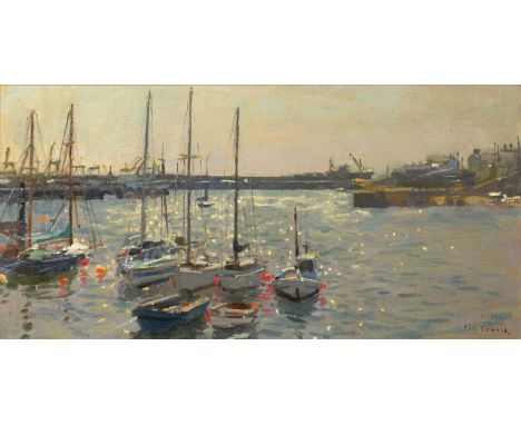 Ken Howard (1932-2022)Light Reflections, Newlynsigned (lower right)oil on board 59 x 29cm. Provenance:Richard Green Gallery, 