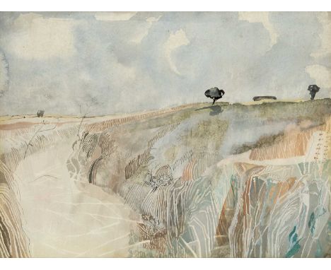 Michael Chase (1915-2001)Suffolk Landscape, 1983signed and dated (to label on the reverse)watercolour44 x 56cm.  The paper is