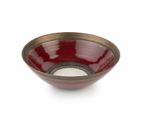 Peter Wills (b.1955)Bowlporcelain, with sgraffito and red glazesigned and with impressed potter's seal7cm high, 21cm diameter