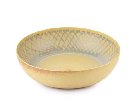 David Lloyd-Jones (1928-1994)Large bowlyellow and blue patterned glazeimpressed potter's seal37cm diameter; together with a s