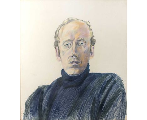 Glynn Boyd Harte (1948-2003)Two portraits of a man in a blue polo neck, 1974both signed and datedpastels56 x 50cm (2).  Bulge