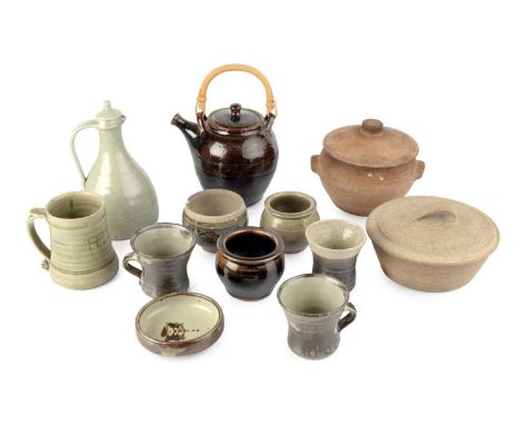 Leach Pottery, St IvesA group of twelve piecesall with impressed marksteapot 22cm high (12).