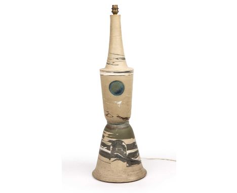 Gordon Baldwin (b.1932)Lamp base, 1972with the blue eclipsed circle to the central body, above coloured landscapeinitialled a
