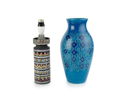Aldo Londi (1911-2003) for BitossiRimini pottery vasewith patterned blue glaze31cm high; and a Marmeca pottery lamp base (2).