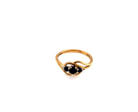 A HALLMARKED 9ct GOLD SAPPHIRE AND DIAMOND DRESS RING. FINGER SIZE P 1/2.WEIGHT 2.35grms.