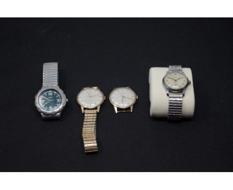 Four assorted gentleman's wristwatches including a CYMA CYMAFLEX, a Swatch and a Swiss made Derrick B watch.