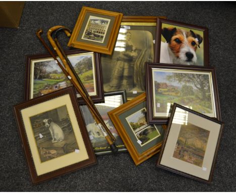 Pictures and Prints - Noel Flower, Terrier by the Fir framed print; The Woodworks, framed pastel drawing; a Victorian oak fra