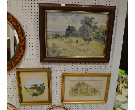 Jean Wilson,'On The Lilac Shore'silk embroidery on a cushioned canvas;hand coloured lithograph; etc. (3) 