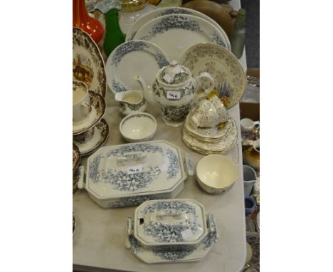 Ceramics - a Staffordshire blue and white part dinner service, including tureen and covers; meat plate;  etc a Royal Doulton 