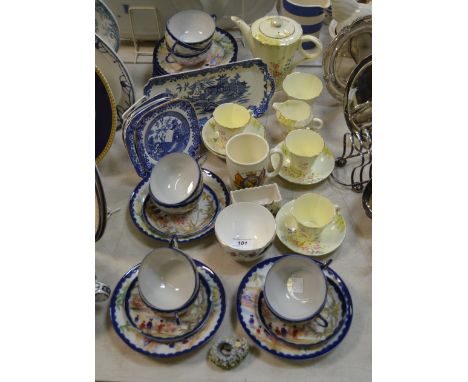 Ceramics - a Burleigh Ware 'Willow' pattern sandwich tray; side plates; a Salisbury Crown china part tea service; an eggshell