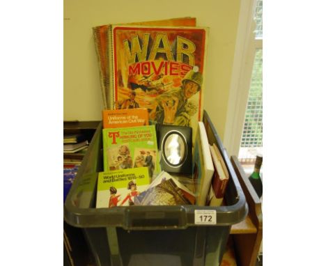 Plastic box containing a large amount of cigarette cards, postcards and collectable ephemera including Vintage Postcards,