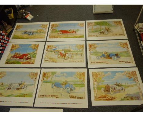 Interesting set of coloured prints, published by The Automobile Fine Art Limited, copywriter 1985 each picture depicting the 
