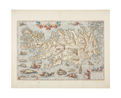 Ortelius, Abraham Islandia [Iceland] [Antwerp, c.1590 or later]. Hand-coloured engraved map (platemark 33.5 x 48.5cm, sheet s